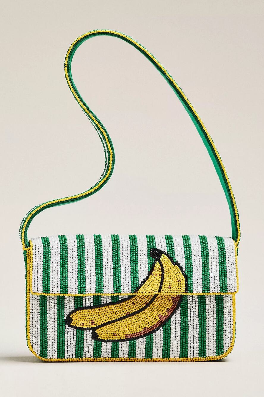 nwt ANTHROPOLOGIE The Fiona Beaded Bag: Food Icon Edition Banana Motif